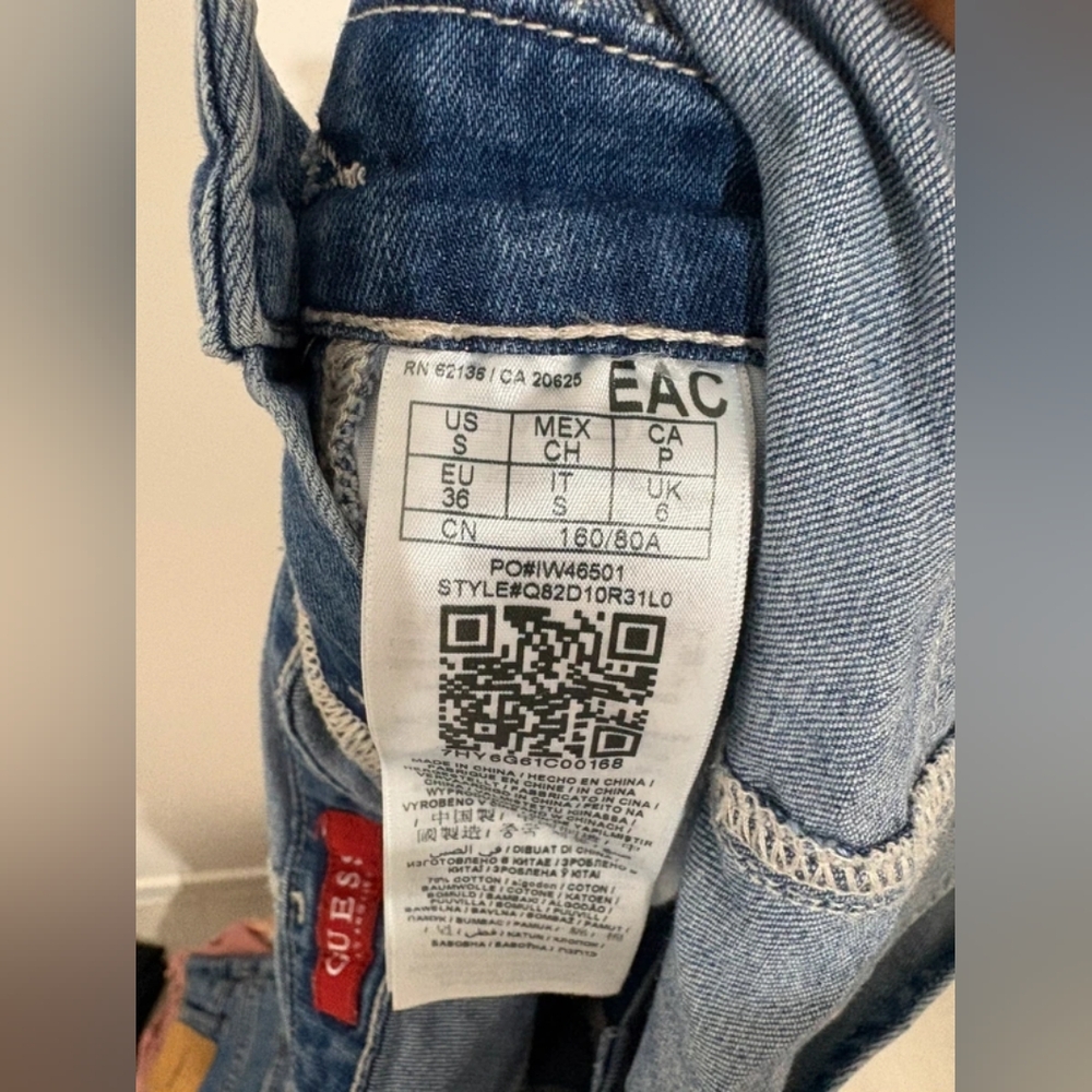 Denim Overall Dress with Button Accents - Picture 6 of 6